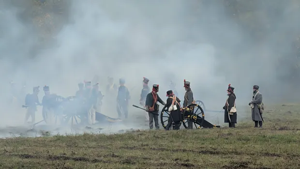 Historische Darstellung einer Geschützstellung in Markkleeberg